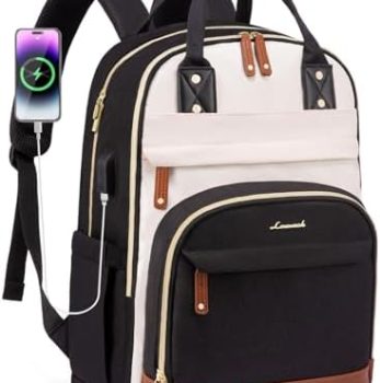 LOVEVOOK Backpack for Women, Fits 15.6 Inch Laptop Bag, School Backpacks, Fashion Travel Work Anti-theft Bag, Business Computer Waterproof College Backpack Purse, Beige-Black-Brown