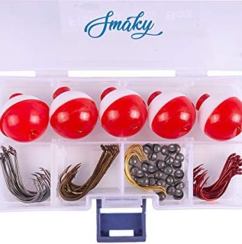 Smaky Fishing Tackle Kit Beginners Equipment 80 Pcs-Includes Fishing Hooks Bobbers Circle Octopus Hooks Sinkers| Starter Kit for Artificial and Live Baits (80-Pcs)