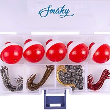 Smaky Fishing Tackle Kit Beginners Equipment 80 Pcs-Includes Fishing Hooks Bobbers Circle Octopus Hooks Sinkers| Starter Kit for Artificial and Live Baits (80-Pcs)